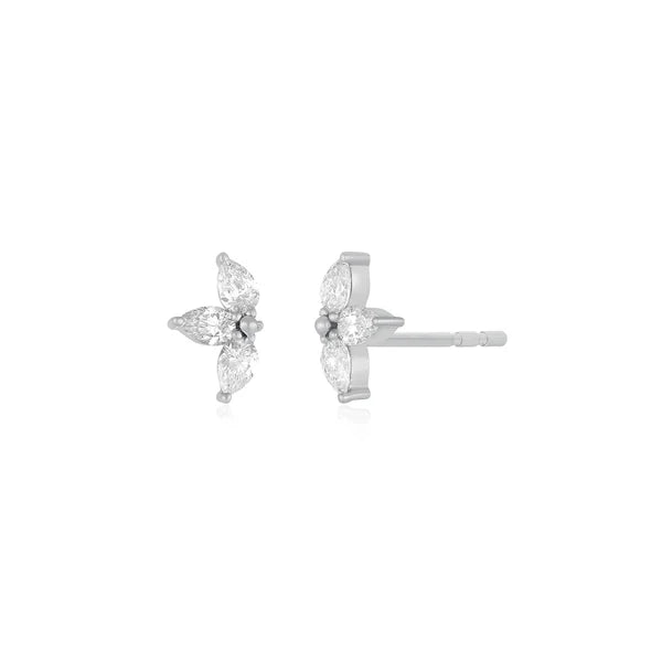 EF-Collection Triple Diamond Mini Pear Stud Earrings
