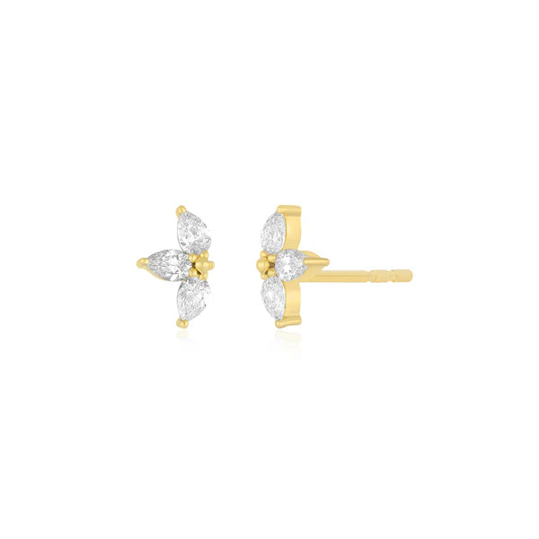 EF-Collection Triple Diamond Mini Pear Stud Earrings
