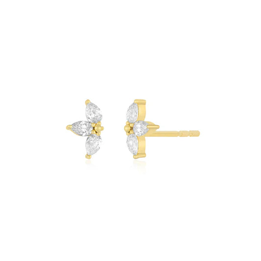 EF-Collection Triple Diamond Mini Pear Stud Earrings